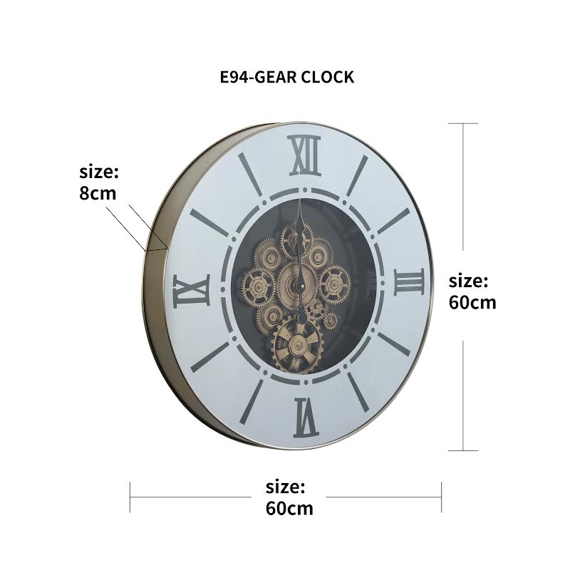 LED Round 60cm Marco Map Industrial Moving Cogs Wall Clock Silver
