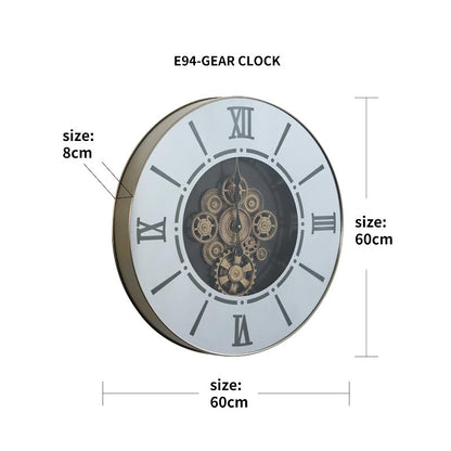 LED Round 60cm Marco Map Industrial Moving Cogs Wall Clock Silver