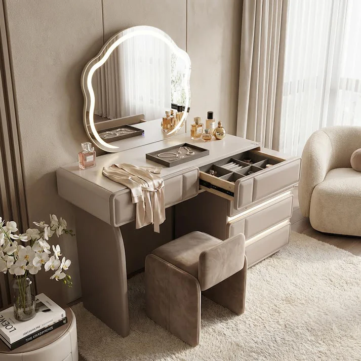 Cloud Mirror Adjustable LED Dresser Brown