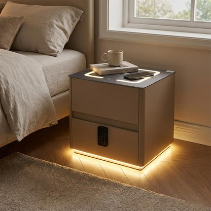 Side Pedestal with Safe & Wireless Charging Beige