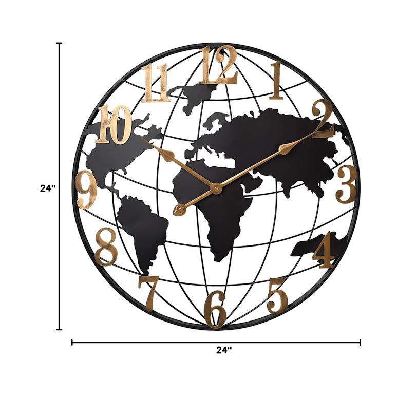 60cm World Design Wall Clock Black & Gold