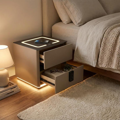 Side Pedestal with Safe & Wireless Charging Beige