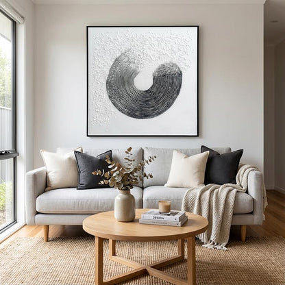 100 x 100cm Ripple Effect Painting Black & White
