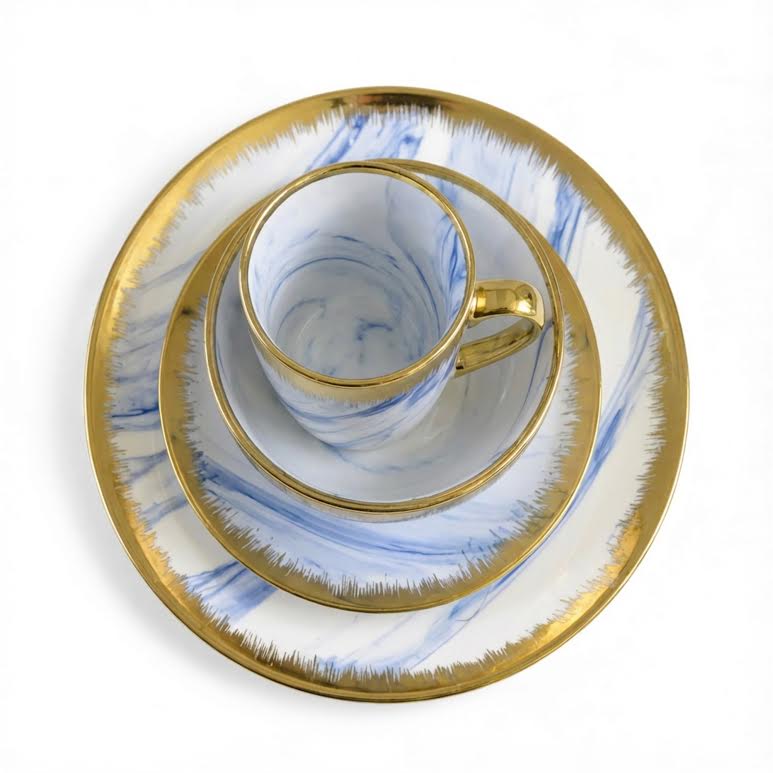 16 Piece Marble Design Dinner Set Multicoloured