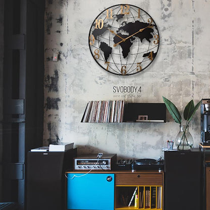 60cm World Design Wall Clock Black & Gold