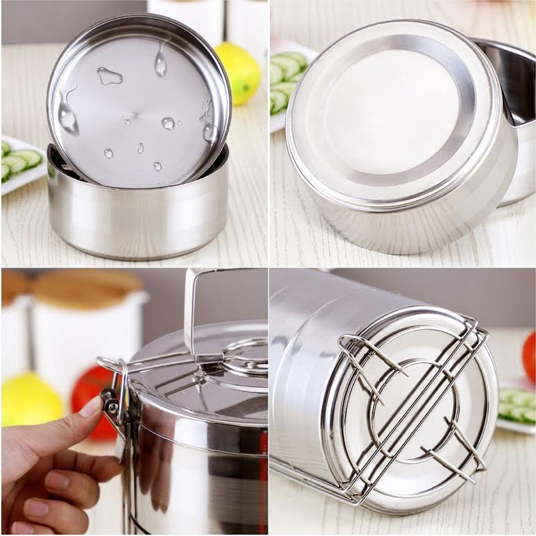 Stackable 4 Tier Double Wall Insulated Thermal Food Carrier Silver