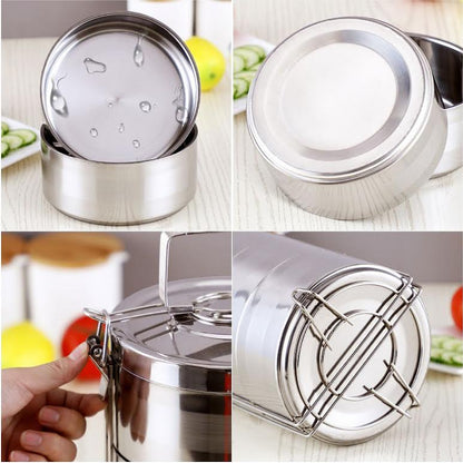 Stackable 4 Tier Double Wall Insulated Thermal Food Carrier Silver