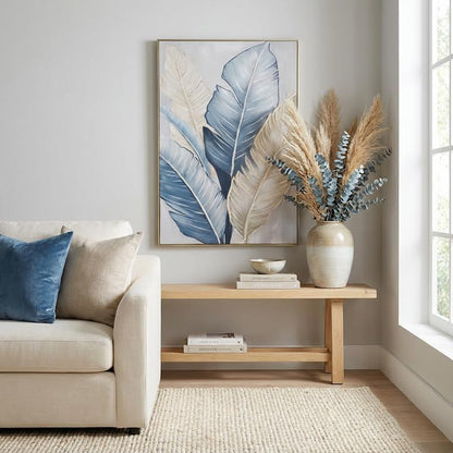 80 x 120cm Feather Design Frame Blue & Cream