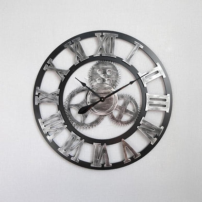 Large Industrial Retro Wall Clock Silver