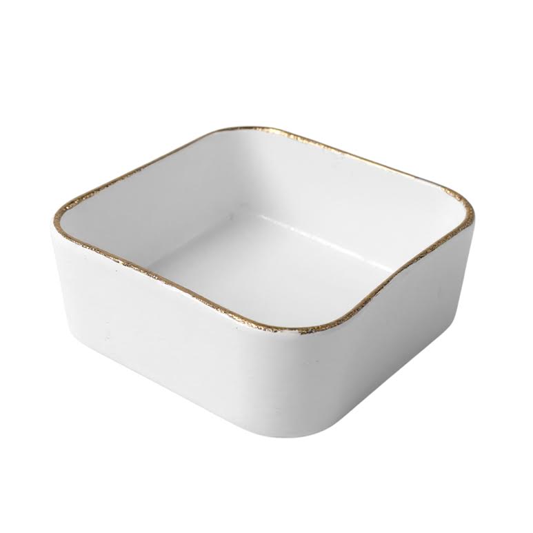 Square Bowl with Trimmings Gold & White