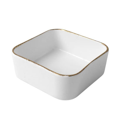 Square Bowl with Trimmings Gold & White