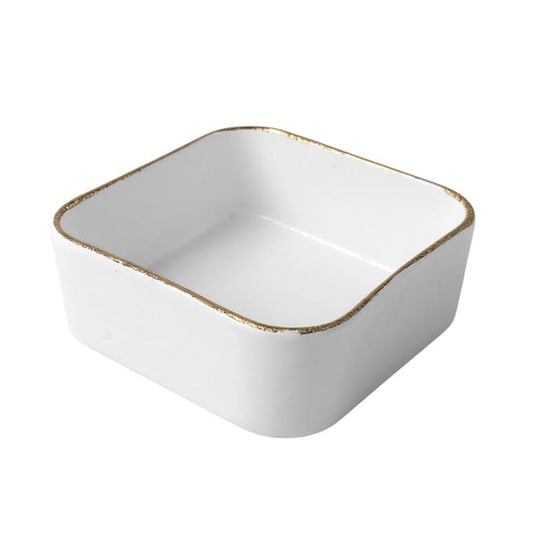 Square Bowl with Trimmings Gold & White
