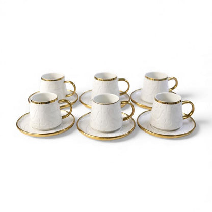12 Piece Cup & Saucer Set Gold & White