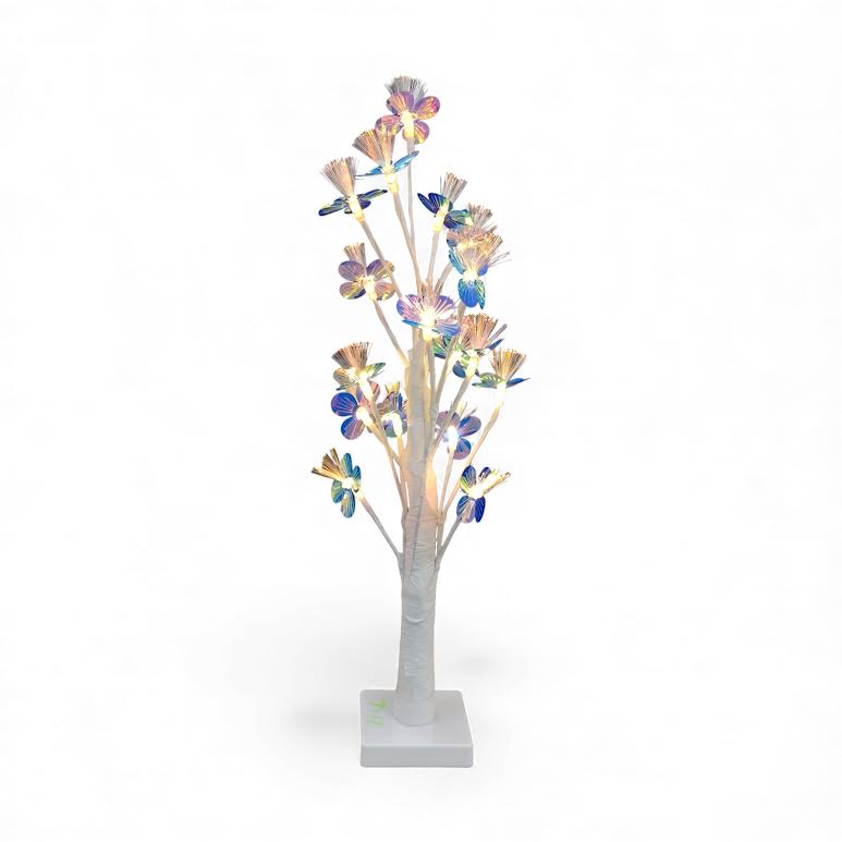 60cm White LED Tree with Leaves Multicoloured