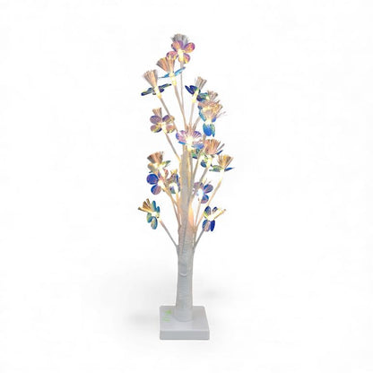 60cm White LED Tree with Leaves Multicoloured