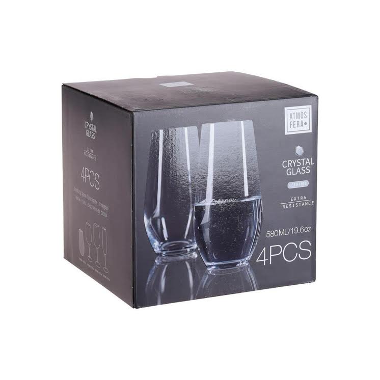 Atmos Fera 4 Piece 580ml Crystal Water Glass Set Clear