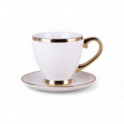Cup & Saucer with Spoon White & Gold