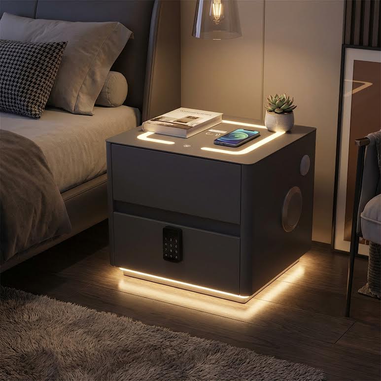 Side Pedestal with Safe & Wireless Charging Dark Grey