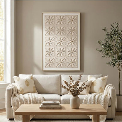 80 x 120cm Flower Design Frame Cream & Gold