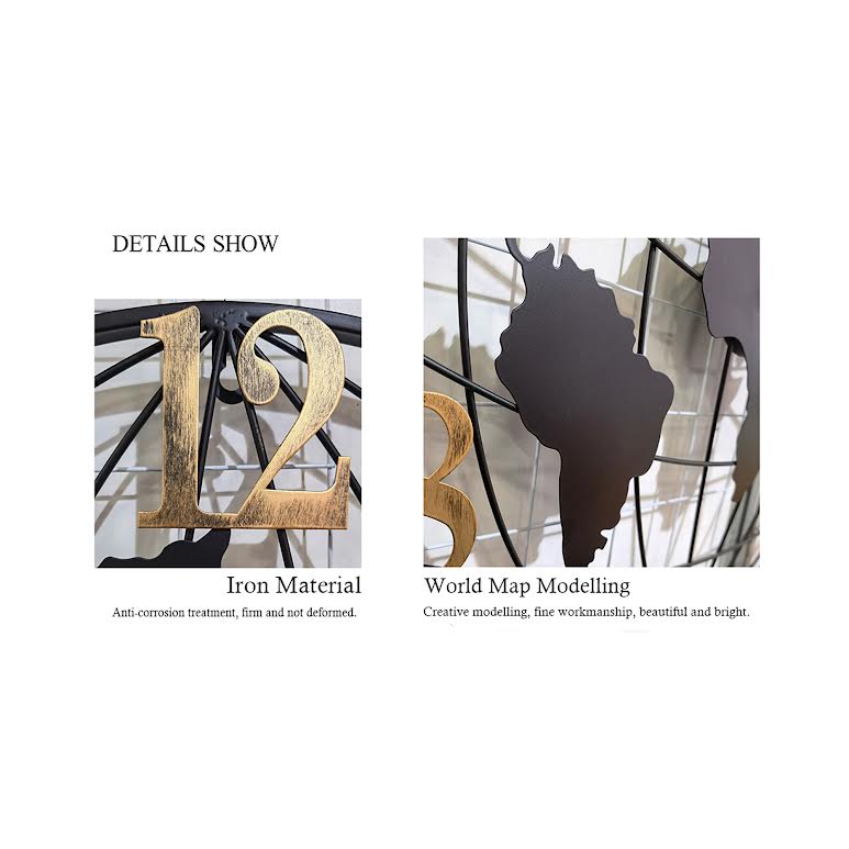 60cm World Design Wall Clock Black & Gold