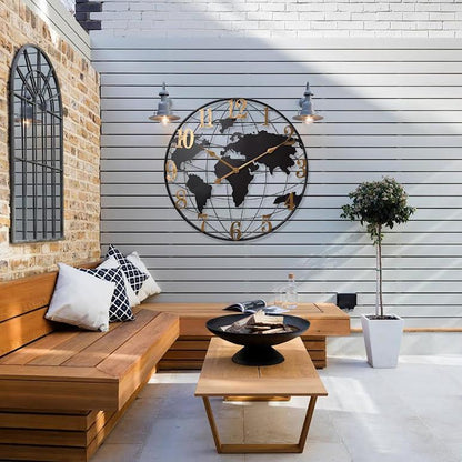 60cm World Design Wall Clock Black & Gold