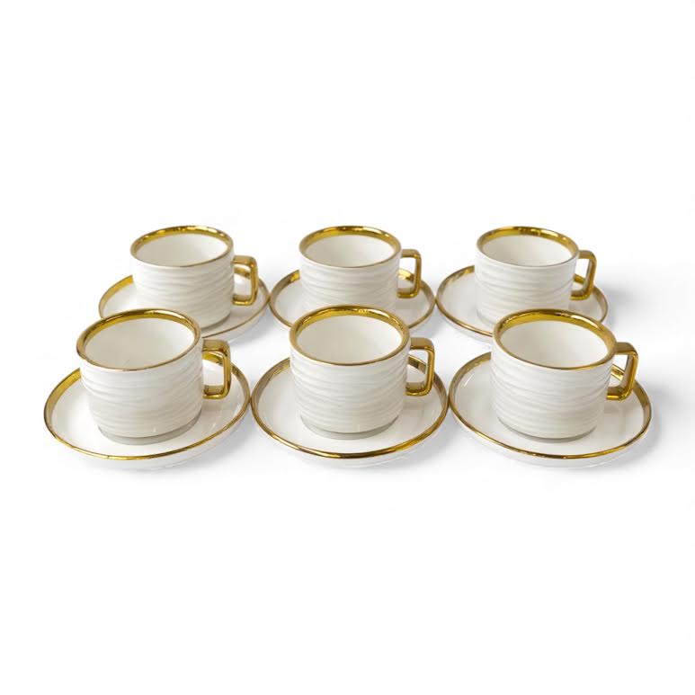 12 Piece Tea Set Gold & White