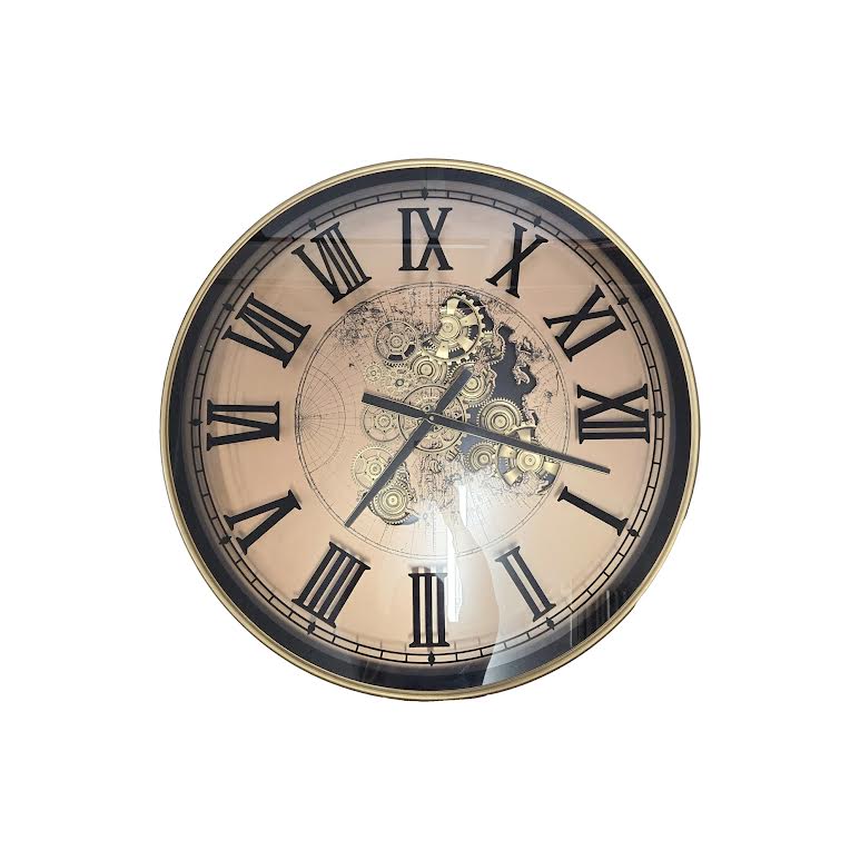 2 in 1 Vasco World Map Moving Gears 82cm Coffee Table Floor Clock Gold