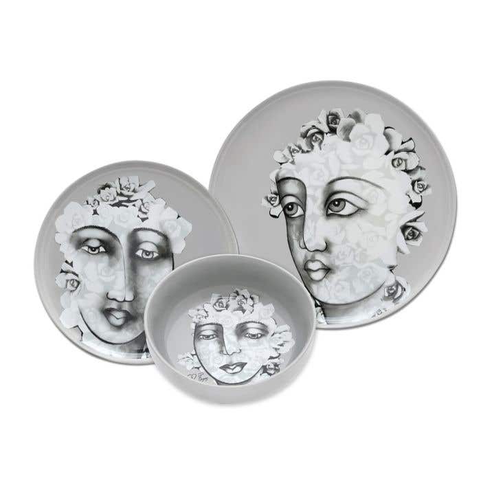 Carrol Boyes Succulent Faces 12 Piece Dinner Set Grey