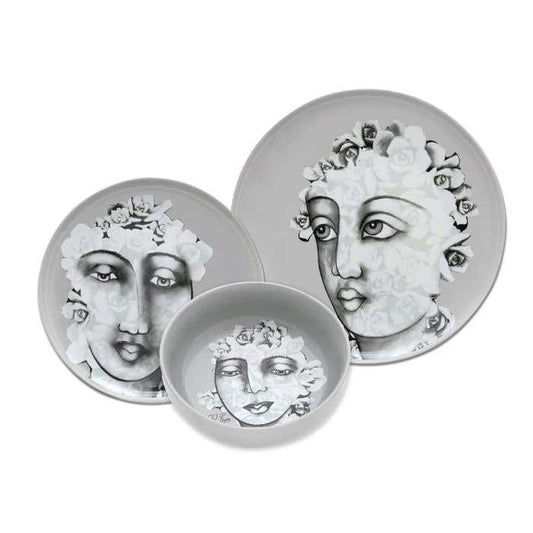 Carrol Boyes Succulent Faces 12 Piece Dinner Set Grey