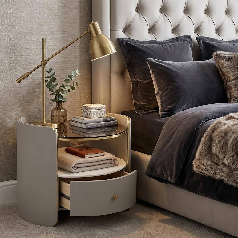 Circular Side Pedestal Grey & Gold