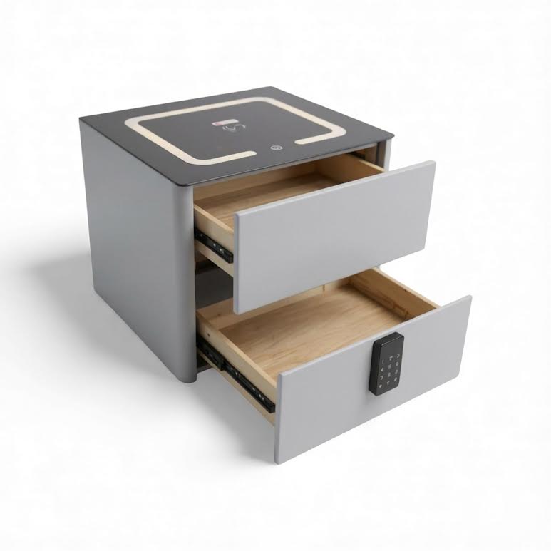 Side Pedestal with Safe & Wireless Charging Grey