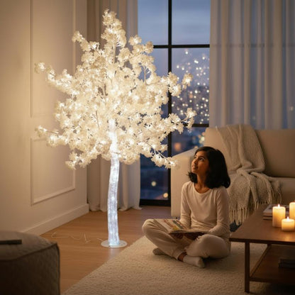 Large 1.8m LED Tree with Leaves White