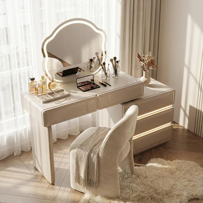 Cloud Mirror Adjustable LED Dresser Brown