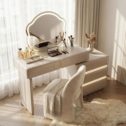 Cloud Mirror Adjustable LED Dresser Brown