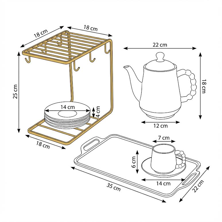 15 Piece Tea Set Gold & White