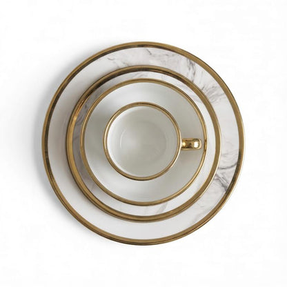 16 Piece Dinner Set with Trimming Gold & White