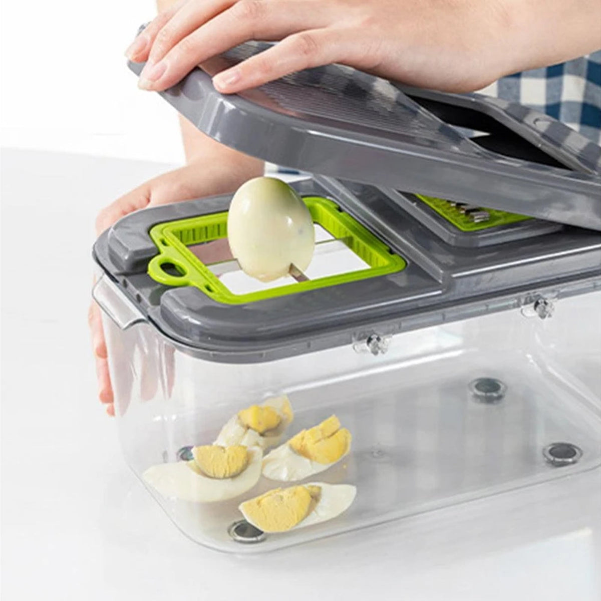 22 Piece Vegetable Cutter & Chopper with Drain Basket - Grey & Green