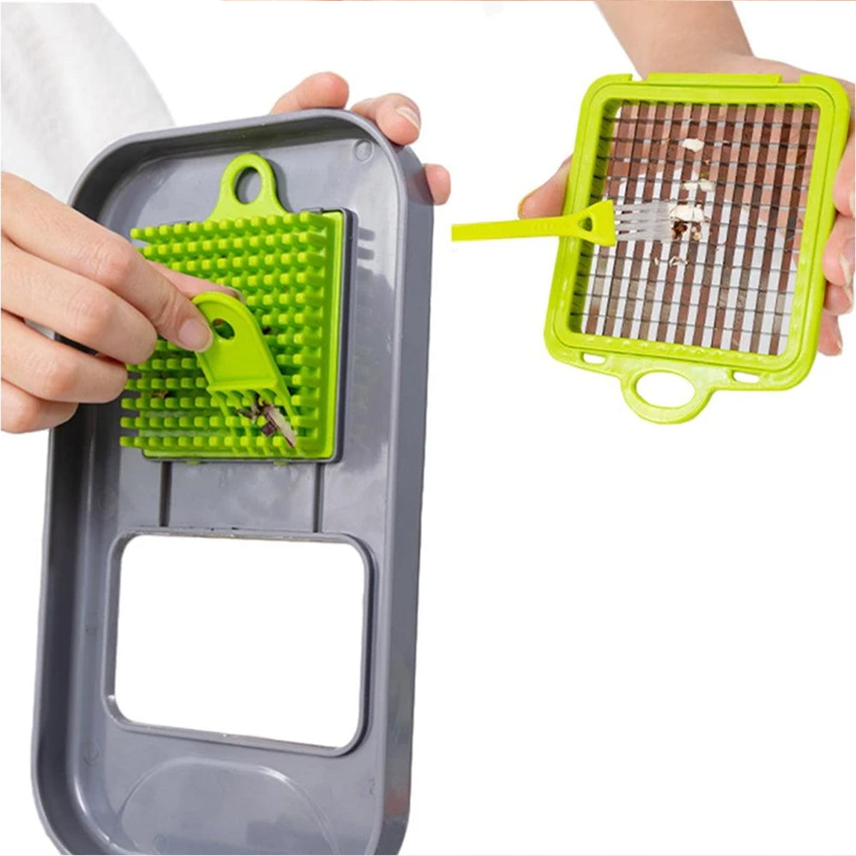 22 Piece Vegetable Cutter & Chopper with Drain Basket - Grey & Green