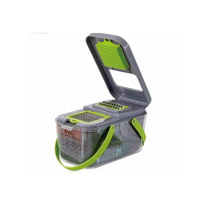 22 Piece Vegetable Cutter & Chopper with Drain Basket - Grey & Green