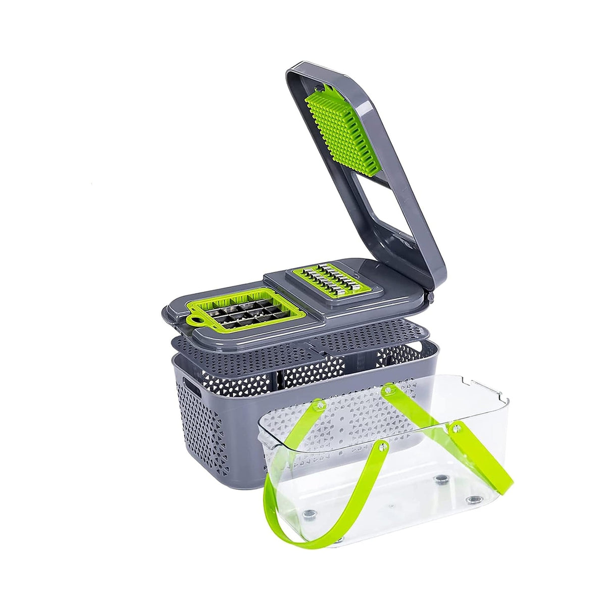 22 Piece Vegetable Cutter & Chopper with Drain Basket - Grey & Green