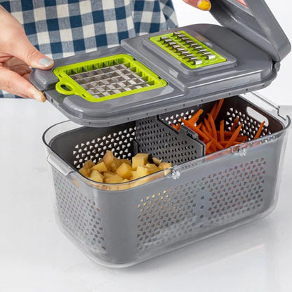 22 Piece Vegetable Cutter & Chopper with Drain Basket - Grey & Green