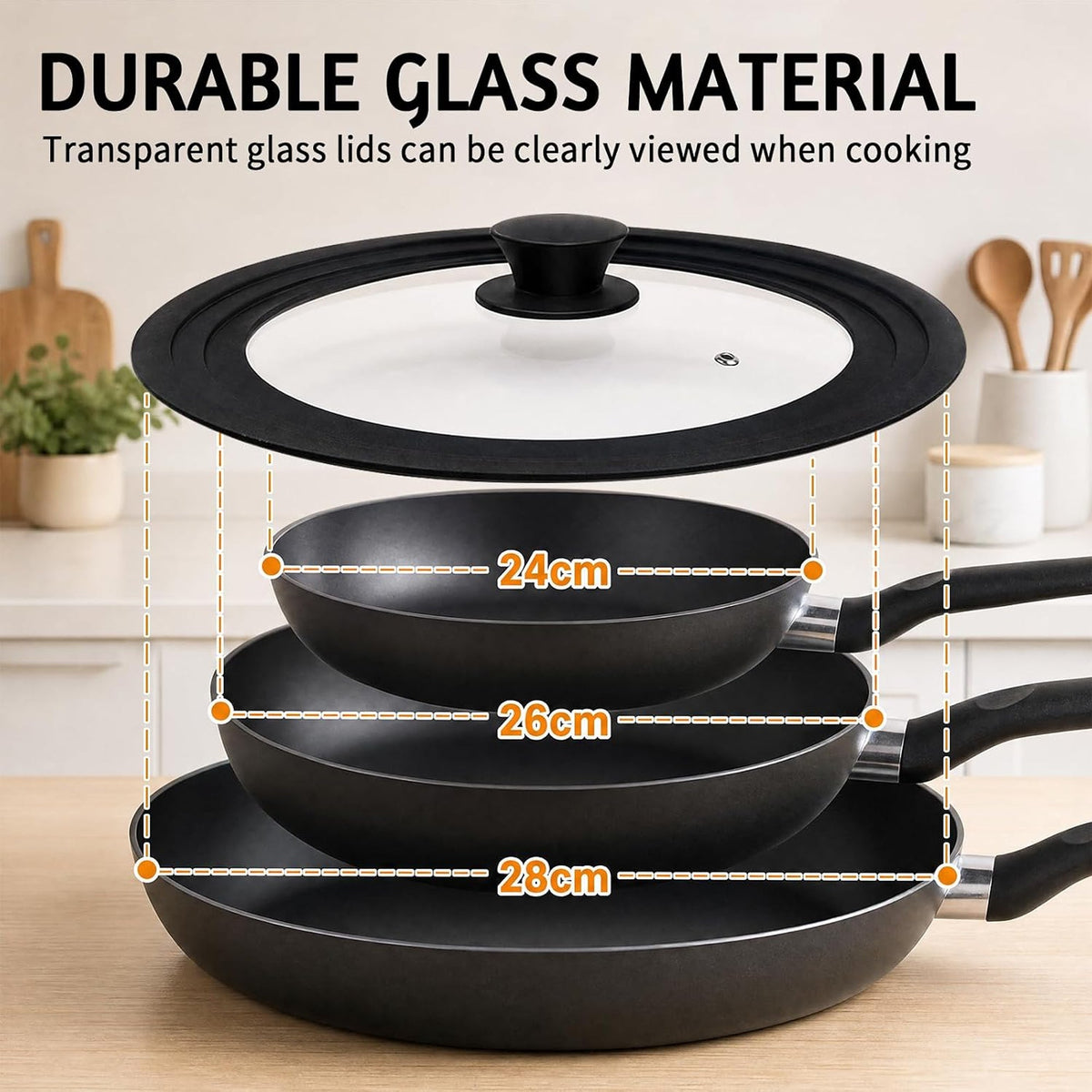 Universal Pan Lid Silicone & Tempered Glass - 24, 26 & 28cm