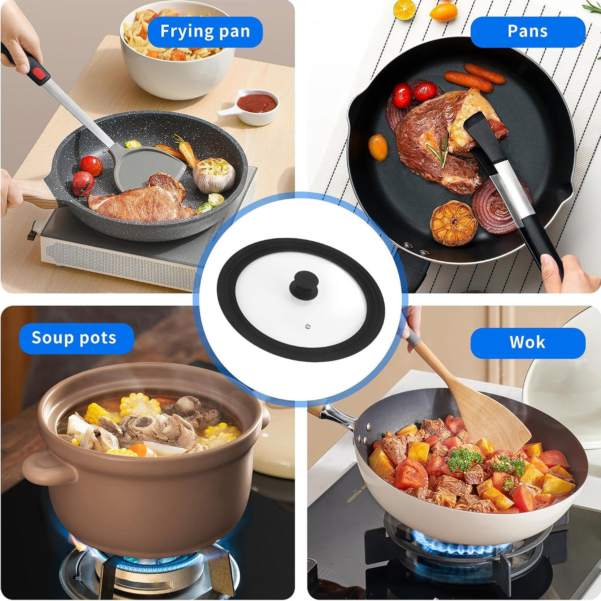 Universal Pan Lid Silicone & Tempered Glass - 24, 26 & 28cm