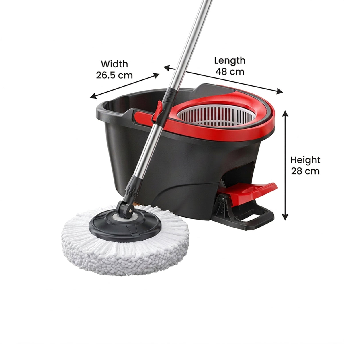 Rotating Spin Mop & Bucket with 2 Mop Heads - Black & Red