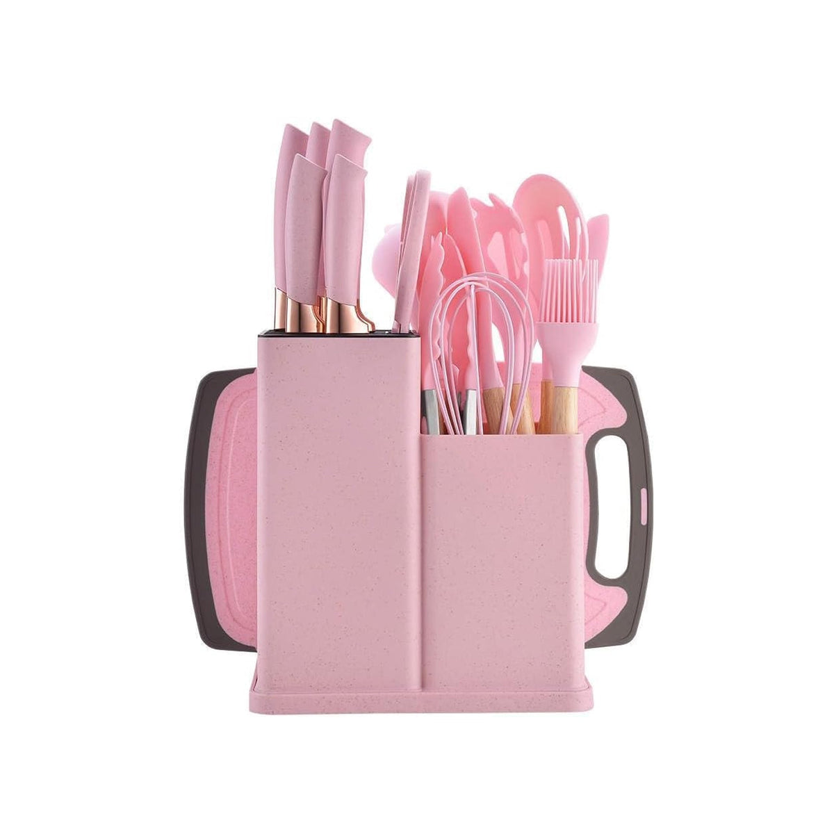 19 Piece Kitchen Utensil & Knife Set with Holder - Pink