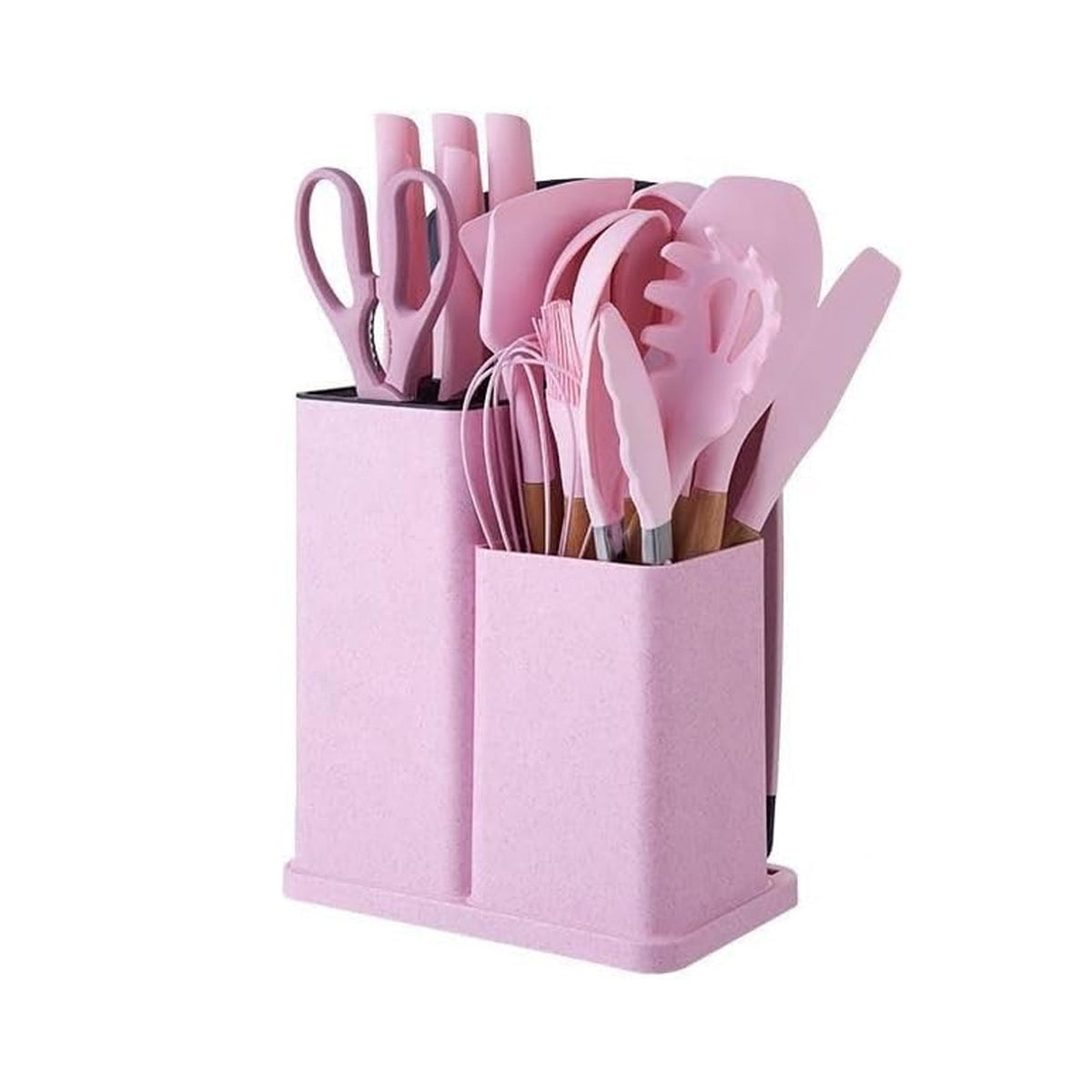 19 Piece Kitchen Utensil & Knife Set with Holder - Pink
