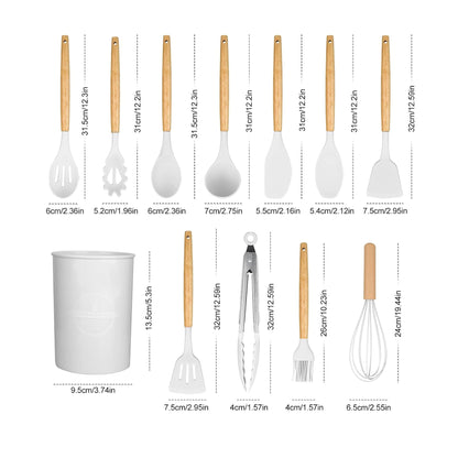 12 Piece Silicone Kitchen Utensil Set with Holder - White