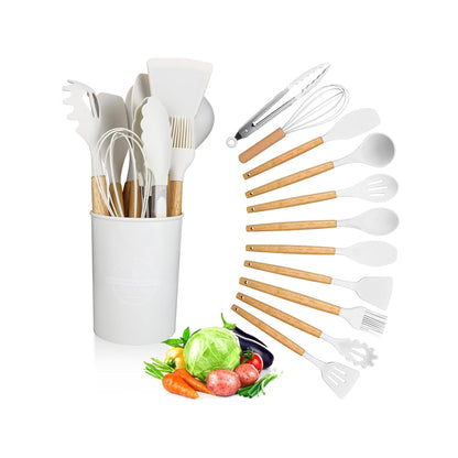 12 Piece Silicone Kitchen Utensil Set with Holder - White