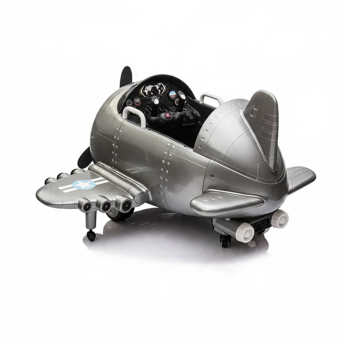 Kids Electric Ride-On Plane Toy - Silver