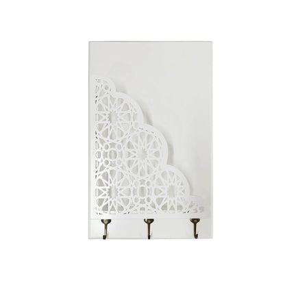 Exotic Designs Wall Mounted Book Holder with 3 Hooks White